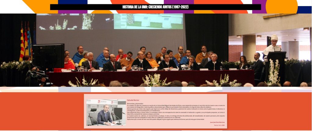 La imagen de la página de inicio de la exposición 25 aniversario UMH lleva a la web de la exposición